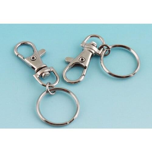Swivel Clasp with keyrings 10sets 38mm Nickle plated Snap Hook Metal Lobster Clasp Lanyard clasp purse keychains DIY Hardware