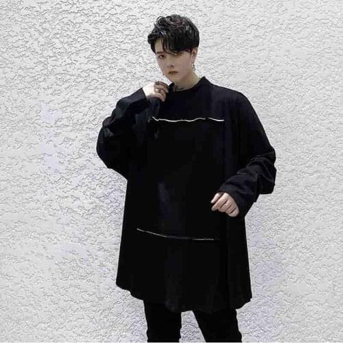 Hair style fashionable mens loose design sense dark Department fashion label cloth mens autumn long sleeve sweater minority to