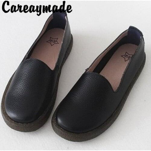 Careaymade-Loafers retro forest one foot single shoe hand-made cow leather shoes soft sole cow tendon flat sole womens shoes