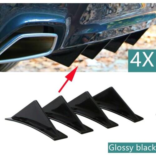 Universal 4pcs Car Rear Bumper Lip Diffuser Shark Fins Spoiler For AUDI a4 b8 8k For Civic Sedan 4Dr 2016-2018 Carbon Fiber Loo