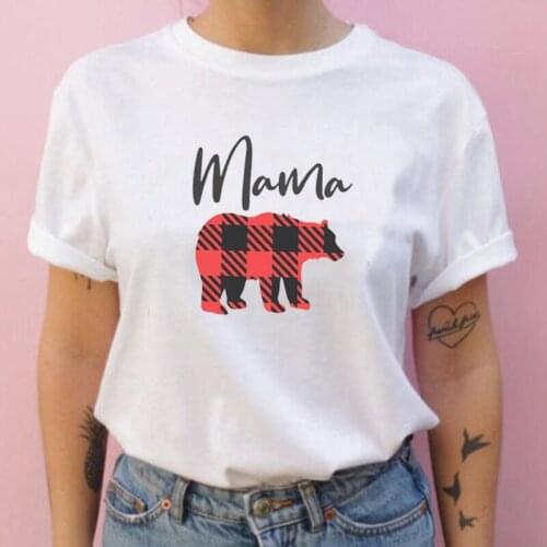 Summer Tee Shirt Femme Harajuku Shirt Casual Funny Mama Plaid Women T-Shirt Fashion Mothers Day Short Sleeve T Shirt Women Tops
