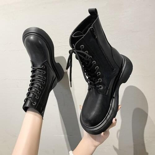 Marten Boots Women Autumn Winter New Platform Motorcycle Boots British Wind Lace White Handsome Fashion Ankle Boots