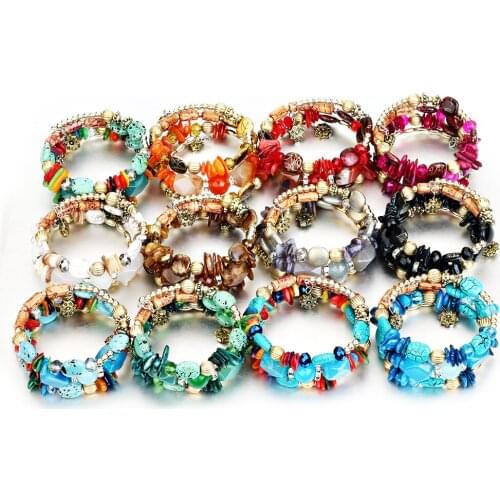 2021 Fashion Charm Bohemian Jewelry Retro Handmade Multilayer Crystal Resin Color Stone Acrylic Combination Bracelet for Women