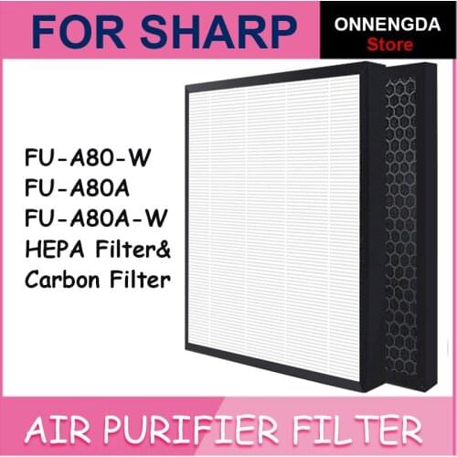 2PCS FZ-A80SFE replacement HEPA Carbon Filters for Sharp FU-A80-W /FU-A80A / FU-A80A-W FZ-A80HFU/FU-A80JW Air purifier Parts