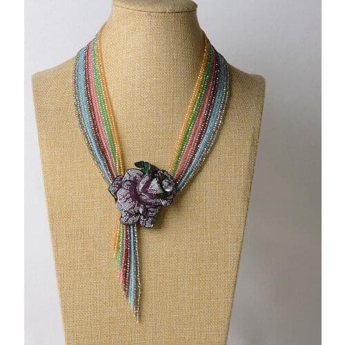 20'' 12 Strands Natural Multi Color Crystal Flower CZ Pave Connector