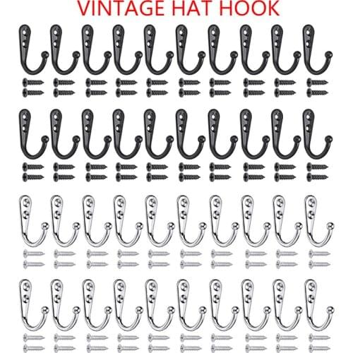 20pcs Vintage Zinc Alloy Wall Clothes Hanger Hook Black Silver Bedroom Coat Hat Hook Home Bedroom Improvement Decoration