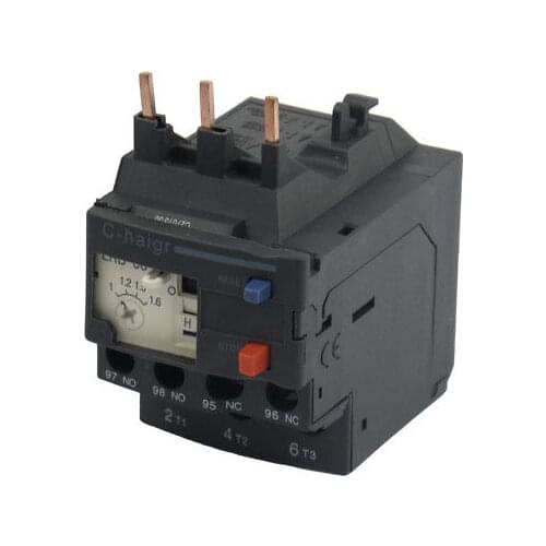 3 Pole AC 1A - 1.6A Black Electric Thermal Overload Relay 1 NO 1 NC