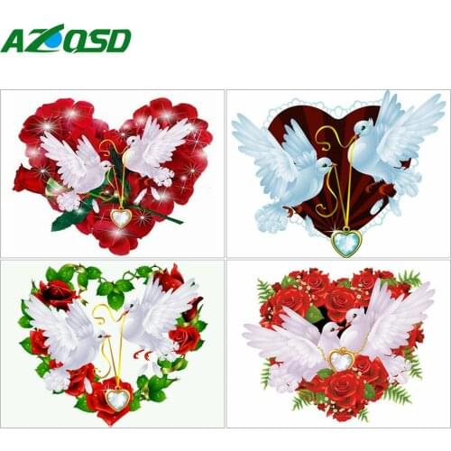 AZQSD Diamond Painting Pigeon Heart Full Drill Handmade Diamond Embroidery Animals Mosaic Picture Of Rhinestones Decor For Home