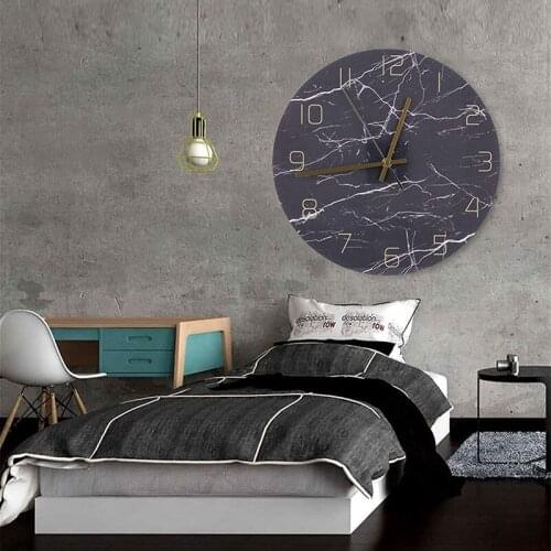 Silent Wall Clock Nordic Decorative Marble Printing Mute Round Hanging Clock Home Decoration