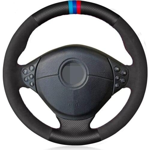 Car Steering Wheel Cover Hand-Stitched Soft Black Genuine Leather Suede For BMW E39 5 Series 1999-2003 E46