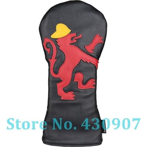 1pc Black PU Leather with Lion Design Golf Club Driver Head Cover Golf Driver Wood Headcover