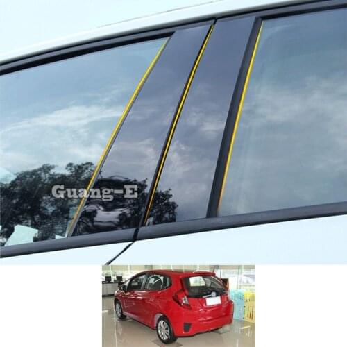 For Honda Fit Jazz 2014-2019 Car PC Material Pillar Post Cover Door Trim Window Piano Black Molding Sticker Plate
