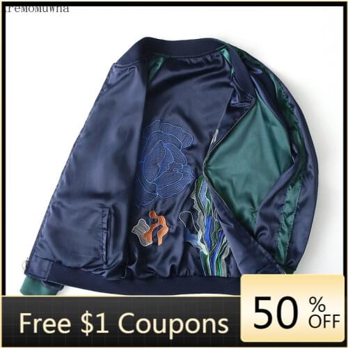 Both sides wear contrasting embroidered jacket spring and autumn Korean loose short jacket womens baseball uniform