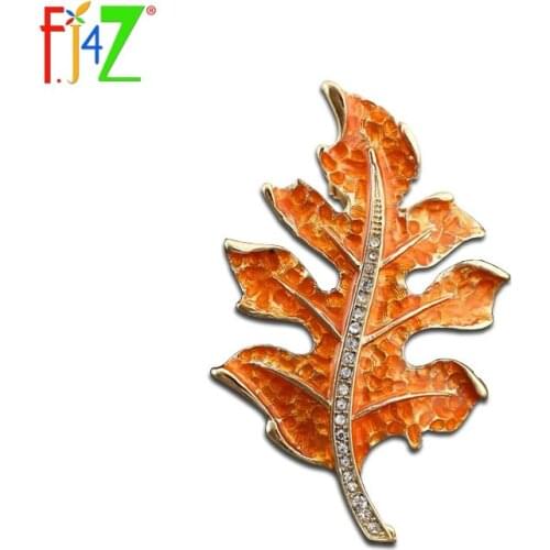 F.J4Z Hot Top Quality Crystal Rhinestone Metal Leaf Sweater Brooch For Women Occasions Jewelry