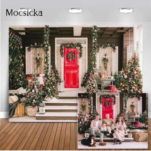 Christmas Door Backdrop for Photography Family Holiday Newborn Kids Portrait Photo Background Studio Photocall X-mas Party
