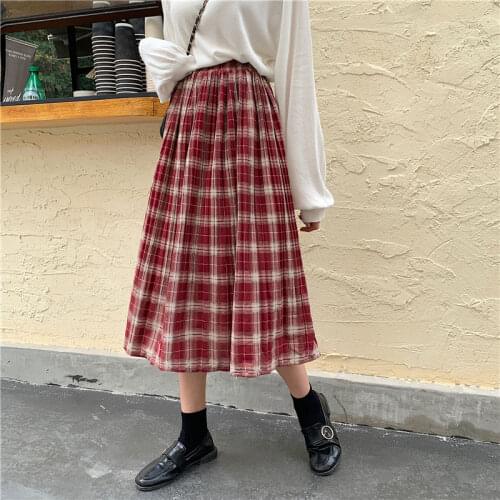 Harajuku y2k Women Casual Loose High Waisted Pleated Midi Skirt Summer Clothing Kawaii Chiffon A-line Long Plaid Skirts Women