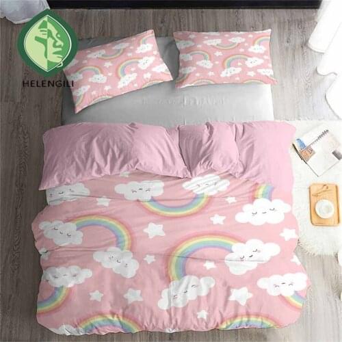 HELENGILI 3D Bedding Set Rainbow Cloud Print Duvet Cover Set Bedclothes with Pillowcase Bed Set Home Textiles #CHY02
