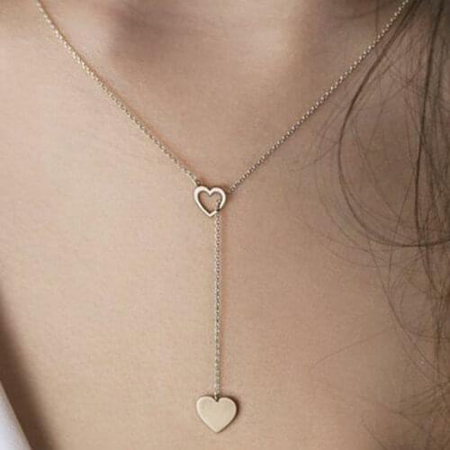 HuaTang Charming Double Heart Tassel Choker Necklace for Women Silver Color Hollow Love Clavicle Chain Jewelry Weddings 6178