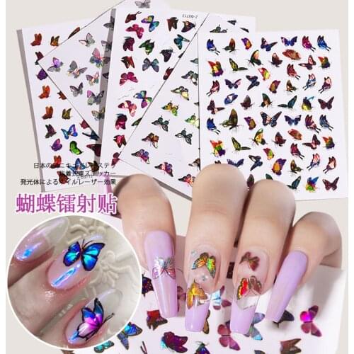 5 Sheet Laser 3D Butterfly Design Nail Sticker Paper Waterproof Self Adhesive Decals Nail Art Decorations Manicure Accessories