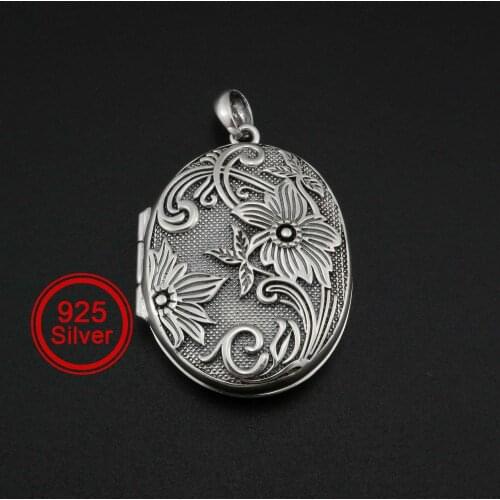 33x42MM Oval Photo Locket Vintage Style Antiqued Flower Engraved Solid 925 Sterling Silver Keepsake Memorial Pendant 1122016