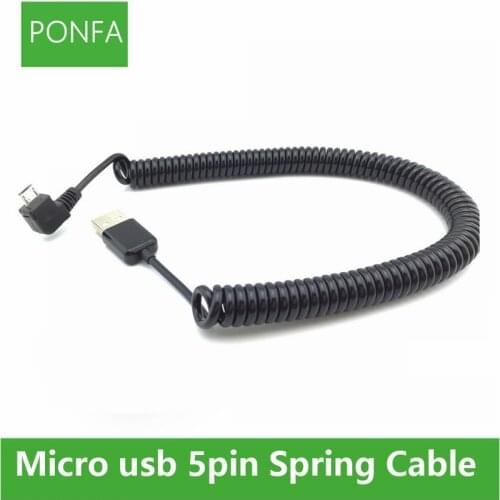Micro usb male 90 degree Right angled to usb 2.0 male spring Retractable stretch cable sync data charging 50cm-200cm