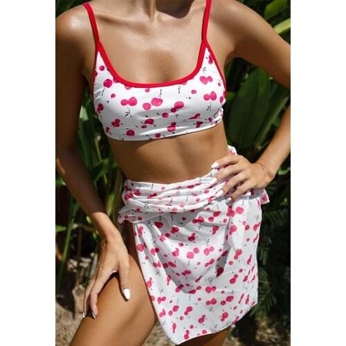 Mossha Sexy patchwork print swimsuit women Bandeau push up bikini set String high cut swimwear 3-piece mesh skirt bathing suit