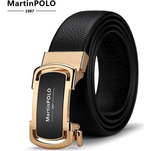 MartinPOLO Mens Belt Automatic Buckle Belt Black Simple Buckle Highgrade Luxury Business Belt Ceinture Homme MP04201P