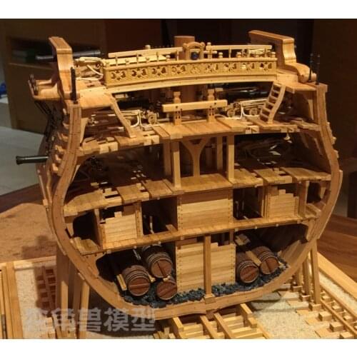 Scale 1/48 USS Bonhomme Richard section Ship model kits + Luxury INNER STRUCTURE Decoration model kits + wooden barrels