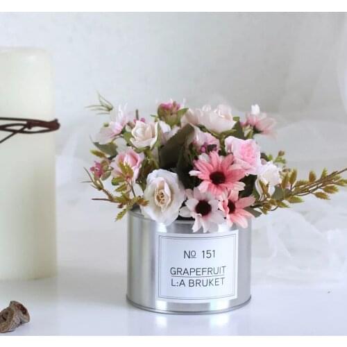 Nordic Style Set Artificial Flower Rose Wholesale Plant Home Decoration Bouquet Material With Iron Flowerpot