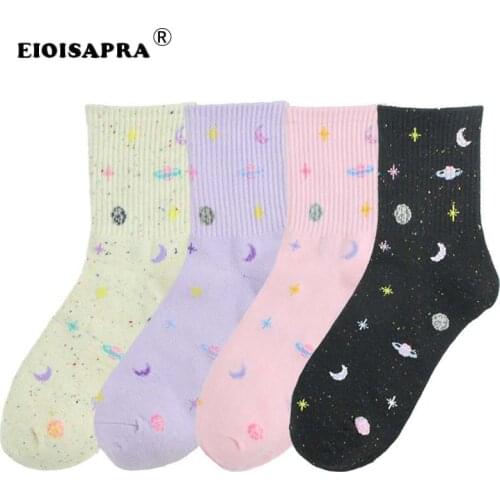 Korean Style Women Socks Fashion 5 Colorful Harajuku Creative Some Yarn Comfortable Universe Planet Casual Breathable Cute Socks