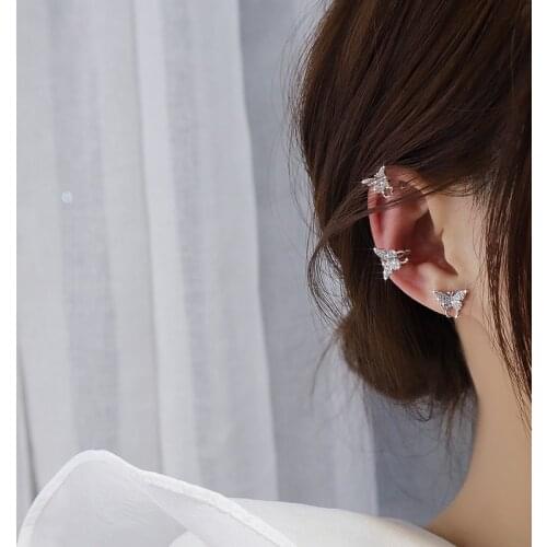 Fashion New Plated Micro-Inlaid Zircon Butterfly Earring for Women Exquisite Tiny Bling CZ Ear Clip Earrings