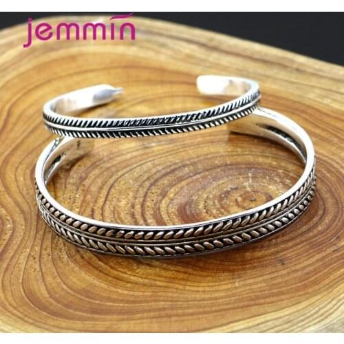 New Arrivals Retro 925 Sterling Silver Leaves Shape Cuff Bracelets For Women Men Tibetan Silver Open Bangle Gothic Jewelry