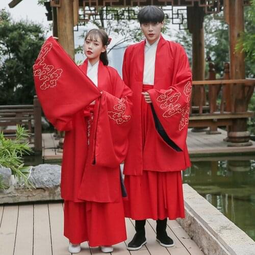 Chinese style Hanfu mens wide sleeve cloak double layer robe Cape womens ancient red large sleeve shirt coat couple CP