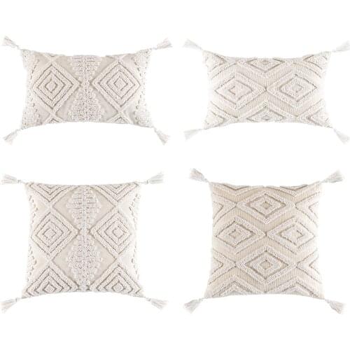 Handmade Woven Tufted Cushion Cover Tassels Home Decor Throw Pillow Cover Sofa Pillow Case Pillow Sham for Living Room Decor