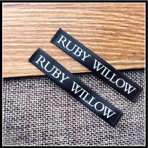 Sew on End Fold Soft Tags Custom Printed White satin Fabric Black color Ribbon Neck Labels for Clothing free shipping
