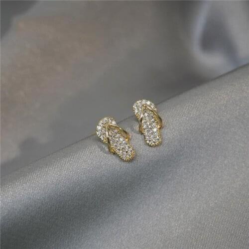 Origin Summer Unique Design Gold Color Slippers Rhinestone Stud Earring for Women Unusual Metallic Party Gifts Earring Jewelry