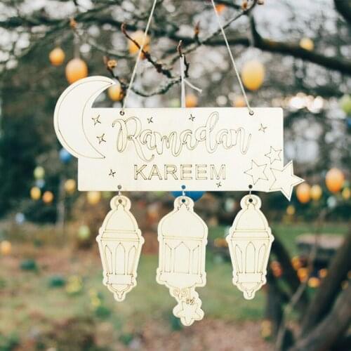 Ramadan Kareem Decorations Wooden Pendant DIY Eid Ornaments Muslim Holiday Home Wall Hanging Pendant Islamic Muslim Party Suppli