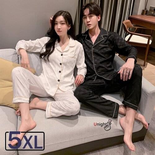 Plus Size 3XL 5XL Satin Luxury Silk Pajamas Set Casual 2 Pcs Night Beautiful Pajama Couple Man Woman Viscose Winter Sleepwear