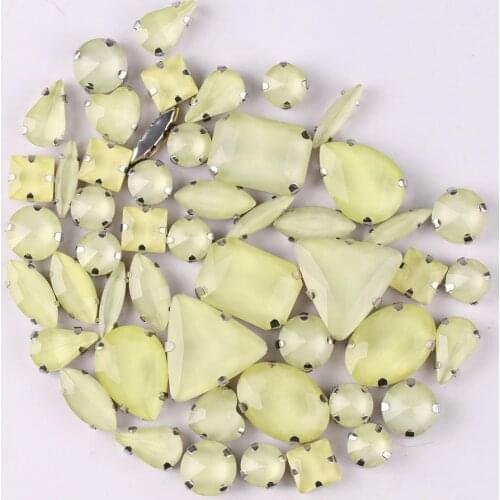 Silver claw settings 50pcs/bag shapes mix jelly candy Jonquil glass crystal sew on rhinestone for garment shoes bags diy