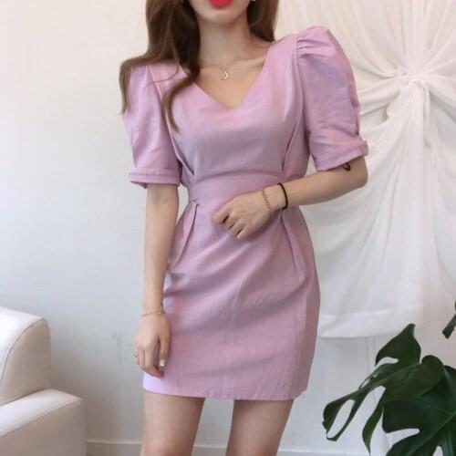 Chic Vintage Woman Dress Summer 2021 New Cotton V-neck Women Dresses Korean Sweet High Waist Slim Party Mini Dress Vestido 14285