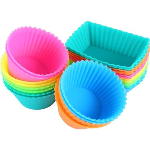 Mix Color 24Pack Silicone Cupcake(12pc Round +12pc Rectangle ) Baking Cups Reusable Food-Grade Non-Stick Muffin Liners Molds Set