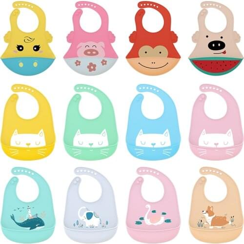 1Pcs Silicone Baby Bibs Waterproof Bib For Infant Newborn Baby Feeding Tableware Cartoon Dinosaur Print Girl Boy Bibs Baby Stuff