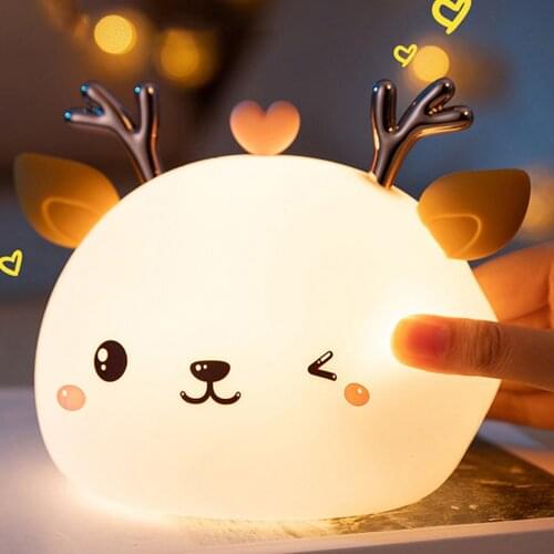 Cute Elk Shaped Night Light with Touch Sensor Color Changing Portable Silicone Night Light Gift for Boys Girls Kids Infant
