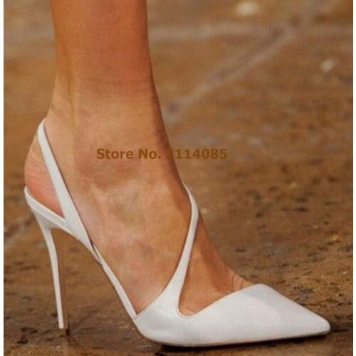 Young Ladies Concise Vogue Pointed Toe Dress Shoes Ultra High Heel Strappy Patent Leather Wedding Shoes Stretchy Shallow Pumps