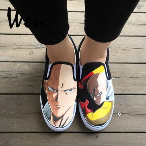Wen Design Custom Anime One Punch Man Hand Painted Shoes Low Top Slip On Canvas Sneakers for Men Womens Unique Presents