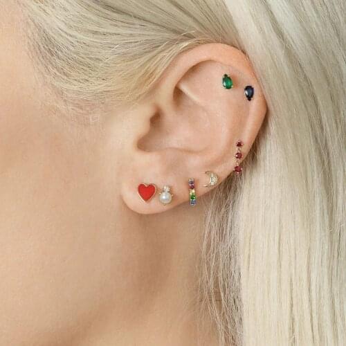 Delicate 925 Sterling silver small cute colorful cz sun flower bee pearl minimal stacking stud earrings For Women charm jewelry