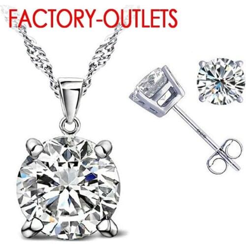 Hot Sale 925 Sterling Silver Bridal Jewelry Sets Fashion Jewelry 4 Claws Crystal Necklaces Stud Earrings Women Party Engagement