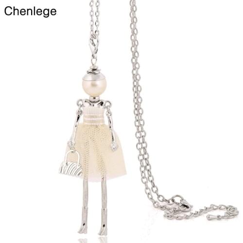 Personality design doll necklace long chain pendant necklaces women girl bag statement jewelry 2019 big choker necklaces cute
