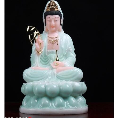 30CM LARGE- GOOD HIGH-GRADE JADE PORCELAIN GILDING GUAN YIN BUDDHA STATUE # HOME FAMILY EFFICACIOUS BLESS TALISMAN SCULPTURE