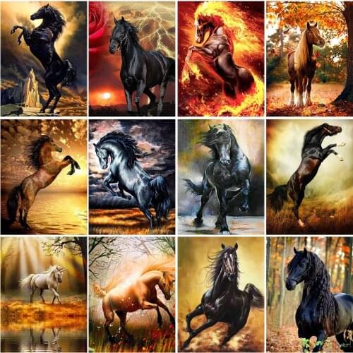 5D DIY Diamond Painting Animal Horse Cross Stitch Kit Full Drill Square Embroidery Mosaic Art Picture of Rhinestones Decor Gift